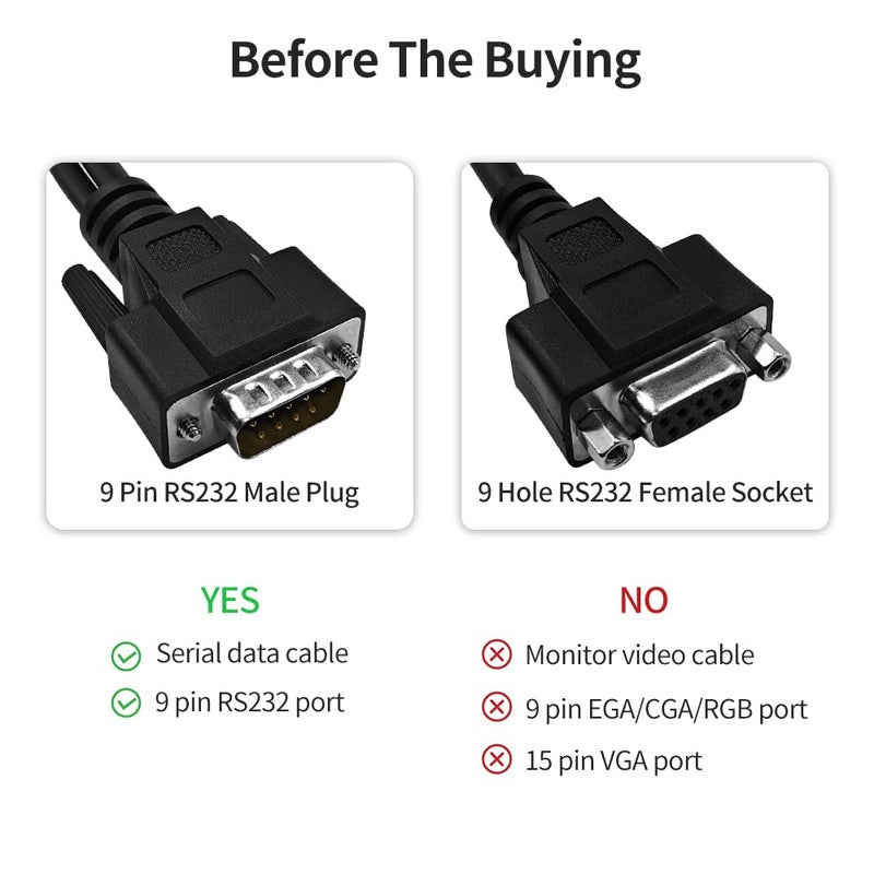 XANHAM DB9 Y Splitter 1.5 Feet 1 Male to 2 Female 9 Pin Straight Through RS232 Serial Cable Splitter, Double Shielded(Metal Braiding&AL-foil), Black, SC902MFF05 - Image 2